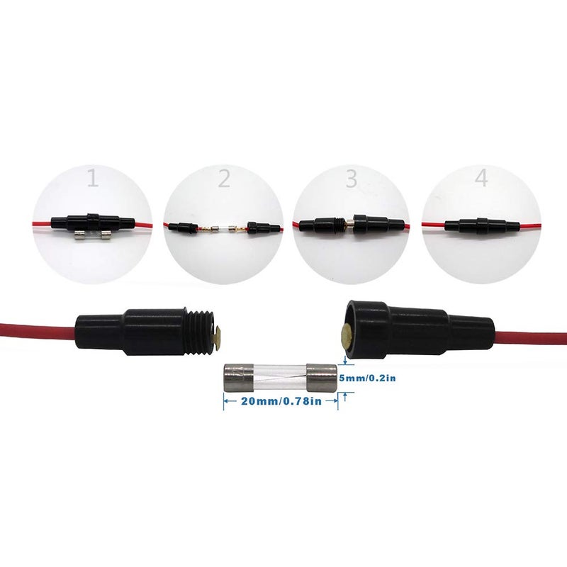 DIGITEN 5x20mm GDC Fuse Holder Inline screw type with 16 AWG wire (Pack of 10) - Image 3